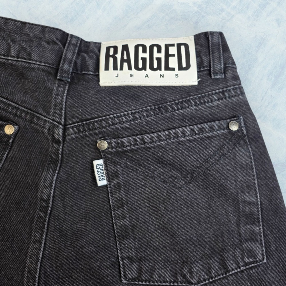 RAGGED Jeans Free People‎ Black High Waist Straight Leg Butt Slash Cut Size 24